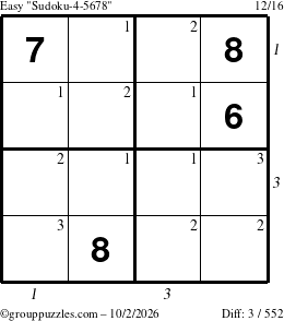 The grouppuzzles.com Easy Sudoku-4-5678 puzzle for Friday October 2, 2026 with all 3 steps marked