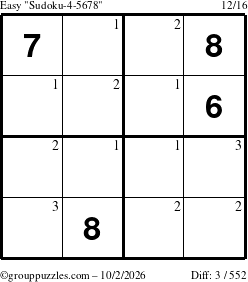 The grouppuzzles.com Easy Sudoku-4-5678 puzzle for Friday October 2, 2026 with the first 3 steps marked