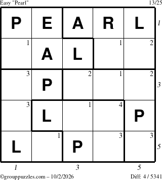 The grouppuzzles.com Easy Pearl puzzle for Friday October 2, 2026, suitable for printing, with all 4 steps marked