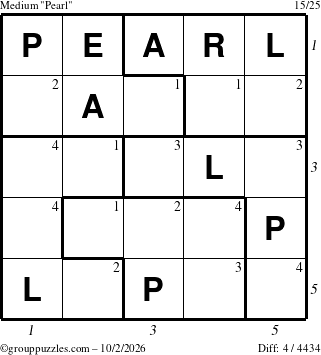 The grouppuzzles.com Medium Pearl puzzle for Friday October 2, 2026 with all 4 steps marked