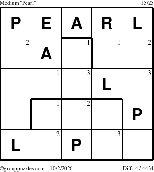 The grouppuzzles.com Medium Pearl puzzle for Friday October 2, 2026 with the first 3 steps marked
