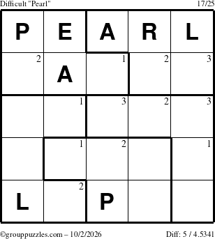 The grouppuzzles.com Difficult Pearl puzzle for Friday October 2, 2026 with the first 3 steps marked
