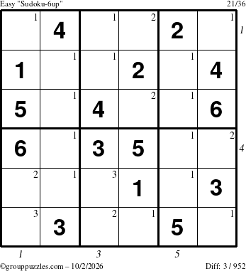 The grouppuzzles.com Easy Sudoku-6up puzzle for Friday October 2, 2026 with all 3 steps marked