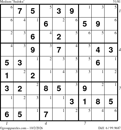 The grouppuzzles.com Medium Sudoku puzzle for Friday October 2, 2026 with all 6 steps marked