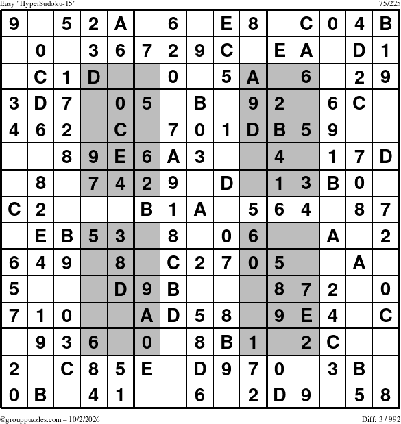 The grouppuzzles.com Easy HyperSudoku-15 puzzle for Friday October 2, 2026
