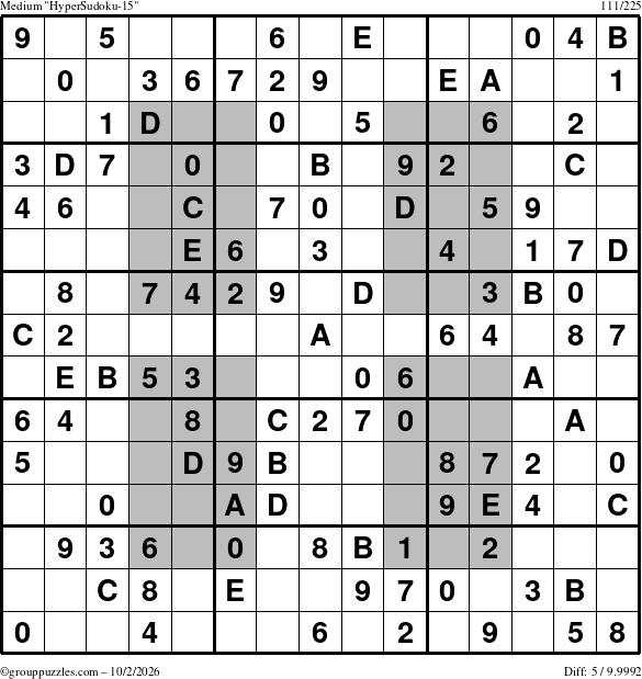 The grouppuzzles.com Medium HyperSudoku-15 puzzle for Friday October 2, 2026