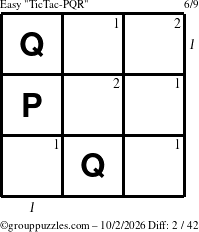 The grouppuzzles.com Easy TicTac-PQR puzzle for Friday October 2, 2026, suitable for printing, with all 2 steps marked