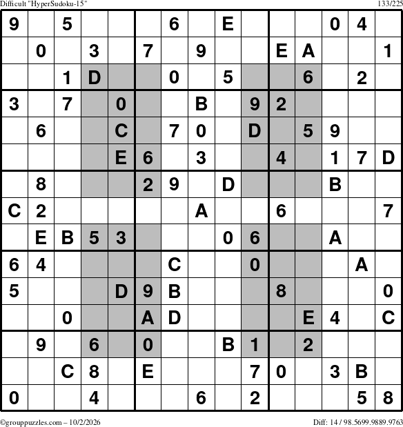 The grouppuzzles.com Difficult HyperSudoku-15 puzzle for Friday October 2, 2026
