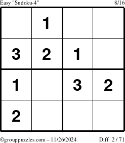 The grouppuzzles.com Easy Sudoku-4 puzzle for Tuesday November 26, 2024