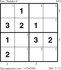 The grouppuzzles.com Easy Sudoku-4 puzzle for Tuesday November 26, 2024 with all 2 steps marked