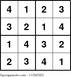 The grouppuzzles.com Answer grid for the Sudoku-4 puzzle for Tuesday November 26, 2024