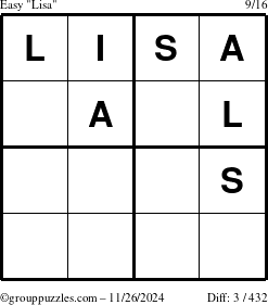 The grouppuzzles.com Easy Lisa puzzle for Tuesday November 26, 2024