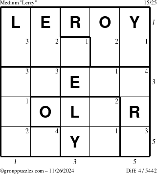 The grouppuzzles.com Medium Leroy puzzle for Tuesday November 26, 2024 with all 4 steps marked