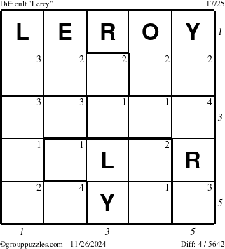 The grouppuzzles.com Difficult Leroy puzzle for Tuesday November 26, 2024 with all 4 steps marked