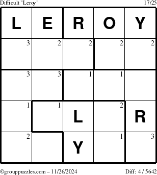 The grouppuzzles.com Difficult Leroy puzzle for Tuesday November 26, 2024 with the first 3 steps marked