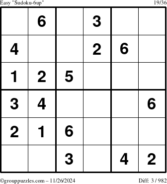 The grouppuzzles.com Easy Sudoku-6up puzzle for Tuesday November 26, 2024