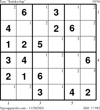 The grouppuzzles.com Easy Sudoku-6up puzzle for Tuesday November 26, 2024 with all 3 steps marked