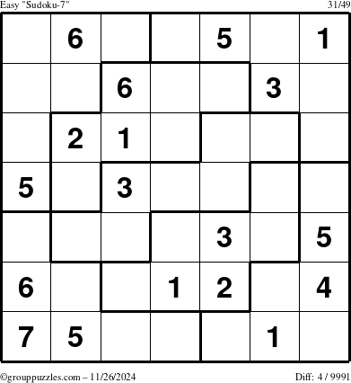 The grouppuzzles.com Easy Sudoku-7 puzzle for Tuesday November 26, 2024