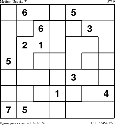 The grouppuzzles.com Medium Sudoku-7 puzzle for Tuesday November 26, 2024