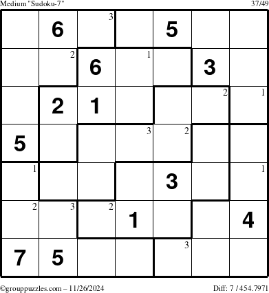 The grouppuzzles.com Medium Sudoku-7 puzzle for Tuesday November 26, 2024 with the first 3 steps marked