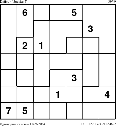 The grouppuzzles.com Difficult Sudoku-7 puzzle for Tuesday November 26, 2024