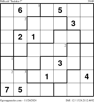 The grouppuzzles.com Difficult Sudoku-7 puzzle for Tuesday November 26, 2024 with the first 3 steps marked