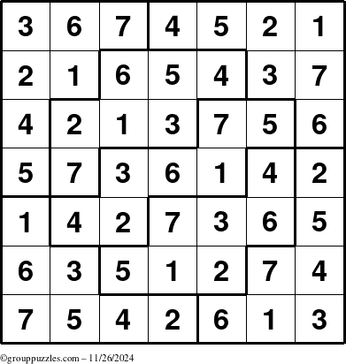 The grouppuzzles.com Answer grid for the Sudoku-7 puzzle for Tuesday November 26, 2024