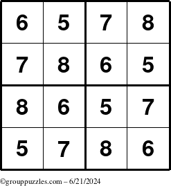 The grouppuzzles.com Answer grid for the Sudoku-4-5678 puzzle for Friday June 21, 2024