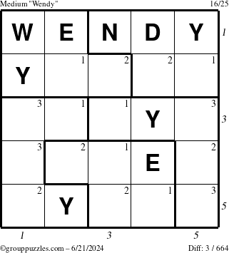 The grouppuzzles.com Medium Wendy puzzle for Friday June 21, 2024 with all 3 steps marked