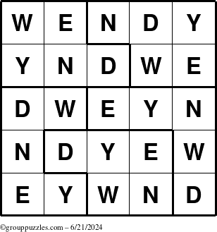 The grouppuzzles.com Answer grid for the Wendy puzzle for Friday June 21, 2024