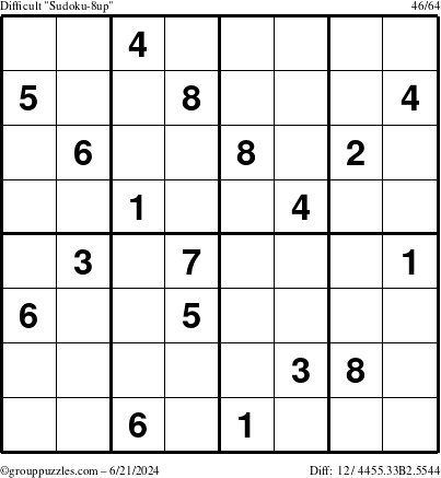 The grouppuzzles.com Difficult Sudoku-8up puzzle for Friday June 21, 2024