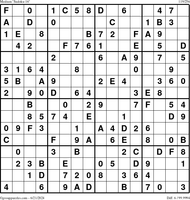 The grouppuzzles.com Medium Sudoku-16 puzzle for Friday June 21, 2024