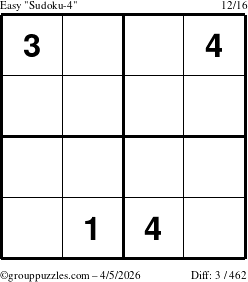 The grouppuzzles.com Easy Sudoku-4 puzzle for Sunday April 5, 2026