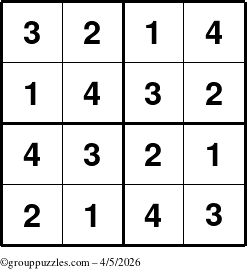 The grouppuzzles.com Answer grid for the Sudoku-4 puzzle for Sunday April 5, 2026