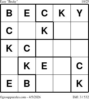 The grouppuzzles.com Easy Becky puzzle for Sunday April 5, 2026