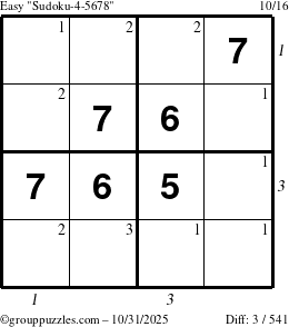 The grouppuzzles.com Easy Sudoku-4-5678 puzzle for Friday October 31, 2025 with all 3 steps marked
