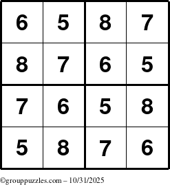 The grouppuzzles.com Answer grid for the Sudoku-4-5678 puzzle for Friday October 31, 2025