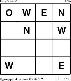 The grouppuzzles.com Easy Owen puzzle for Friday October 31, 2025