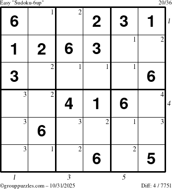 The grouppuzzles.com Easy Sudoku-6up puzzle for Friday October 31, 2025 with all 4 steps marked