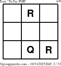 The grouppuzzles.com Easy TicTac-PQR puzzle for Friday October 31, 2025
