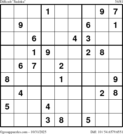 The grouppuzzles.com Difficult Sudoku puzzle for Friday October 31, 2025
