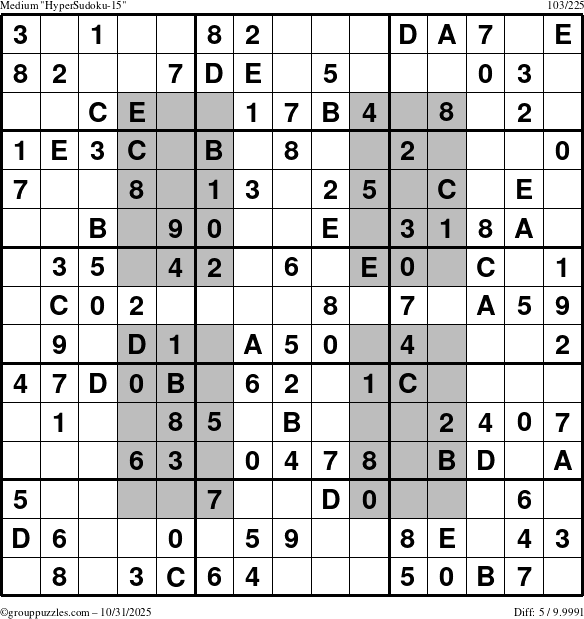The grouppuzzles.com Medium HyperSudoku-15 puzzle for Friday October 31, 2025