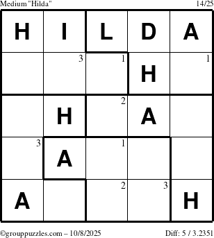 The grouppuzzles.com Medium Hilda puzzle for Wednesday October 8, 2025 with the first 3 steps marked