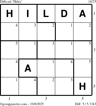 The grouppuzzles.com Difficult Hilda puzzle for Wednesday October 8, 2025 with all 5 steps marked