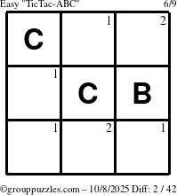 The grouppuzzles.com Easy TicTac-ABC puzzle for Wednesday October 8, 2025 with the first 2 steps marked