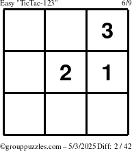 The grouppuzzles.com Easy TicTac-123 puzzle for Saturday May 3, 2025
