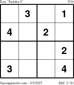 The grouppuzzles.com Easy Sudoku-4 puzzle for Saturday May 3, 2025