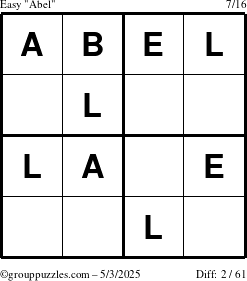 The grouppuzzles.com Easy Abel puzzle for Saturday May 3, 2025
