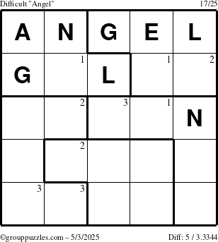The grouppuzzles.com Difficult Angel puzzle for Saturday May 3, 2025 with the first 3 steps marked