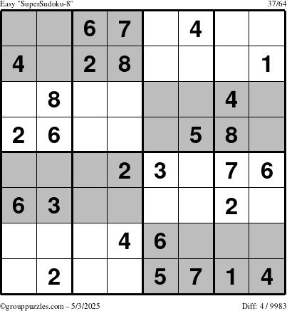 The grouppuzzles.com Easy SuperSudoku-8 puzzle for Saturday May 3, 2025